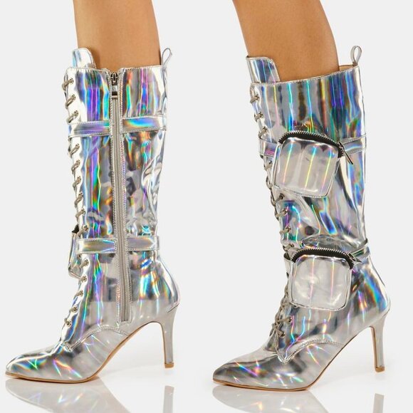 ALL THAT SHIMMER SHINES FROM THE FUTURE HEELED BOOTS ( BRAND NEW !!!! ) SILVER - Picture 4 of 6